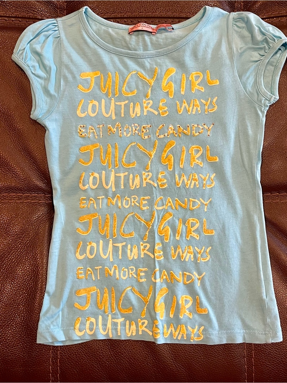 Juicy Couture t-shirt girls sz 8 turquoise yellow candy